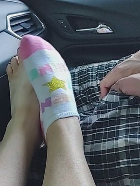 Public Footjob Sockjob with Girls Ankle Socks - Cum on Socks