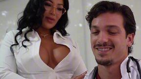 Voluptuous brunette goddess turns on her employer doctor during interview