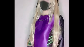 Femboy in Shiny Leohex Swimsuit Plays with Her Dick and Cums