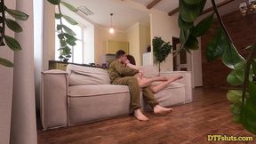 Hot Brunette Fucks Her Boyfriend in Intense Couch Anal Session