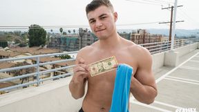 Timid beefcake enjoys first anal with a guy