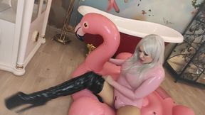Pink Latex Catsuit Dildo Fuck, Anal Plug