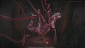 B055 The hero captured by a succubus. Succubus, tentacles, shrinking into her vagina. The hero was devoured by tentacles