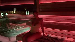 Curvy Aussie MILF fucks with a stranger in a public sauna squeezing her big ass