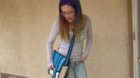 petite asian pees her skintight jeans