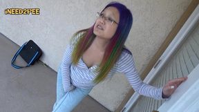 petite asian pees her skintight jeans