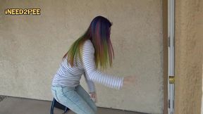 petite asian pees her skintight jeans