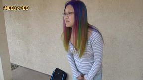 petite asian pees her skintight jeans