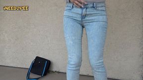 petite asian pees her skintight jeans