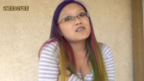 petite asian pees her skintight jeans