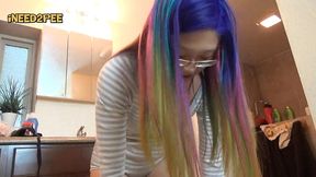 petite asian pees her skintight jeans