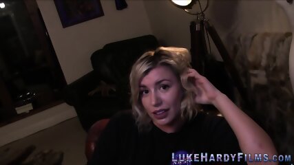 Horny blonde gagging on Luke Hardy
