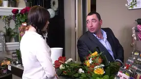 Hot brunette flight attendant in stockings and suspenders