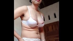 Busty Stockinged Shemale Masturbates