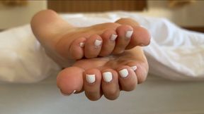 Morning Barefoot Tease - Wrinkled Soles from Under Blanket