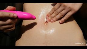 Teasing Navel with Oil and Vibrator