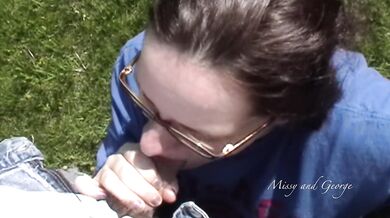 His thick uncut cock gushed down her throat outside public cumshot