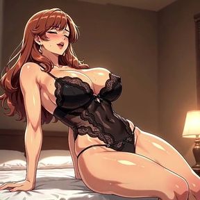 Busty Auburn Beauty Strips to Black Lace and Knows You're Watching