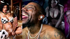 long transgender cow girl jerking off and cumming all over herself, ai generated