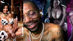 long transgender cow girl jerking off and cumming all over herself, ai generated