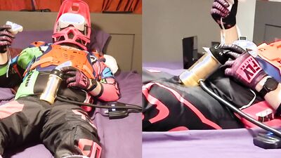 Moto biker milked while watching VR porn