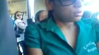 Voyeur sneakily films modest Latina girl in the bus