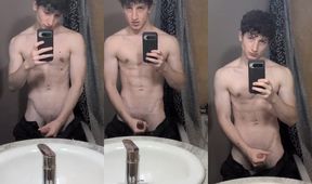 Young straight guy jerks in mirror getting his gay muscle gaping face fucked bare