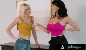 GIRLSWAY - Caring Kenna James Rips Her Jeans To Cheer Sad MILF Little Puck During Friend's Party