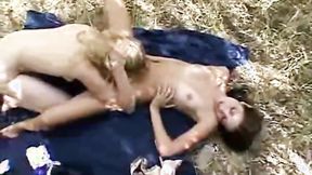 ”Chloe 18 rubbing lesbian friend tits & eating twat outdoor”