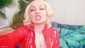 strap-on femdom pov: red pvc coat sexy mistress - female domination - arya grander - dirty talk