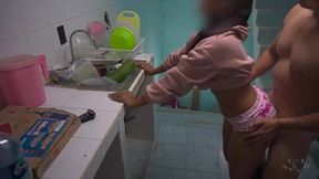 My son's friend finds me in the kitchen, puts my panties aside and puts it in me hard