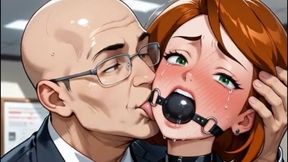 Secretary Tied & Gagged in Office - Boss Touches Her Body Freely