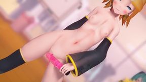 MMD r18 Pompon with Rin-chan's dildo show her big boobs and wet pussy ready to play 3d hentai