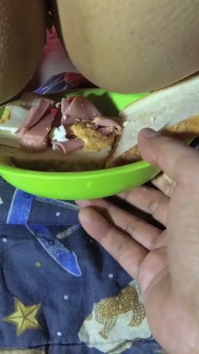 My anal slave eats a delicious sandwich prepared in her ass hole   Clip 2