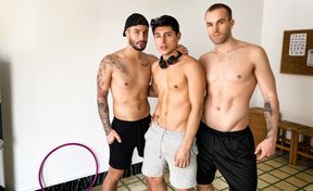 Twink endures bareback seduction with two men