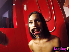 Asian slut and T-girl get down and dirty with dirty white client