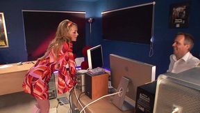 paige ashley fucks two editors at once in the editing room suite!