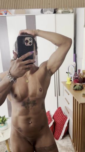 Busty MILF stands tall and shows off her muscles