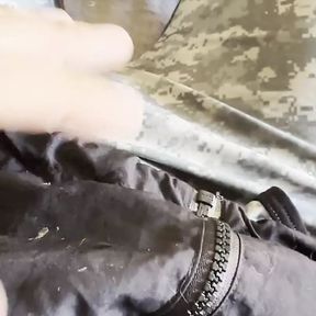 Army solider jerks off in his wrestling singlet shoots cum through it!