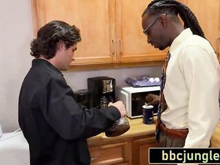 Breasty Redhead Boss Takes a Thick Ebony Knob on Her Desk