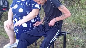 a neighbor in a public park jerks off my dick on a bench