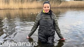 Down Jacket Chest Waders In Lake