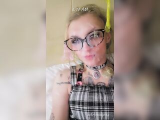 Trans slut playing with used condoms