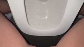 Public toilet POV power pee standing with huge bladder bulge