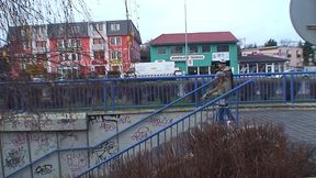 outdoor public sex couple love to be watched on roof and train station sucking dick