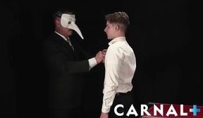 Cute Dex Devall barebacked by hung suited Daddy deep throat breeding raw