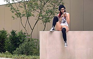 Skateboard girl flashing in public