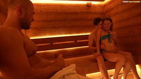 Horny Stepson and some Random Man seduce in the sauna and fuck his Stepmother'_s best friend hard in the Anal!