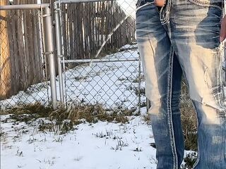 Super sexy despairing public cock thru jeans fly pissing compilation - snow pissing, running to urinate , super lengthy pissing