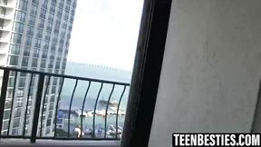 Fresh besties share big dick in wild group fuck
